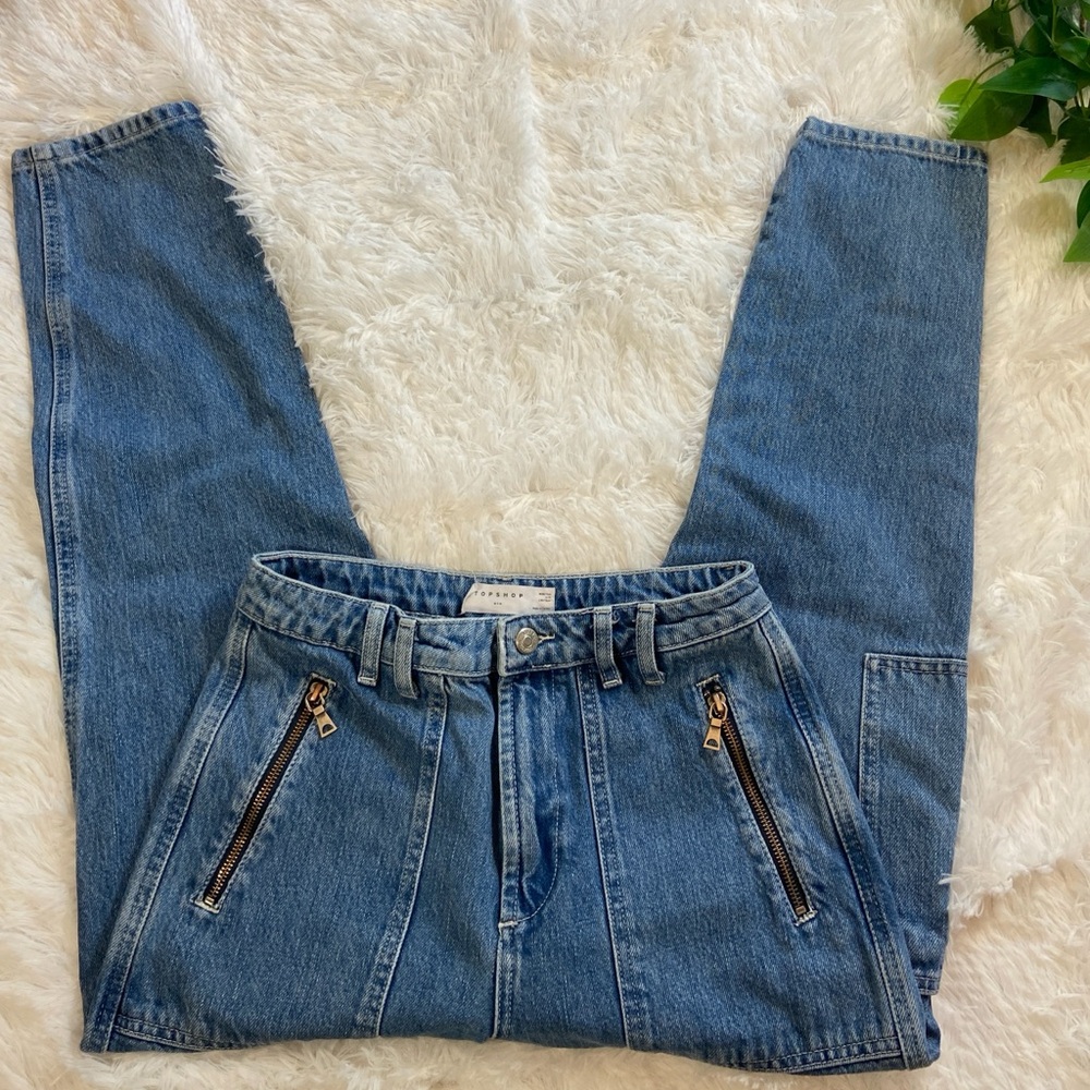 Topshop Mom Jeans Zipper Pockets Utility Style Size 28 - Picture 4 of 15